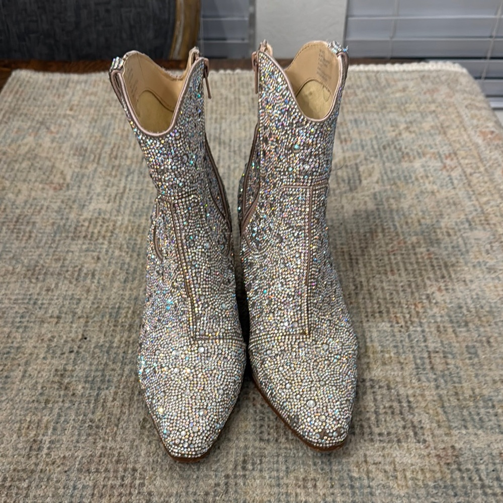 Betsey Johnson Silver Glitter Ankle Booties